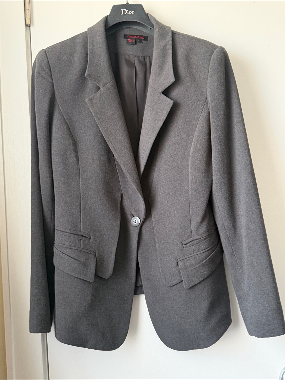 Simon Chang Gray Wool Blend Women One Button Blazer Size:6